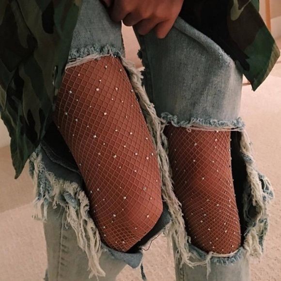 ✨BRAND NEW✨ sparkly sequin fishnet tights beige - Picture 2 of 4